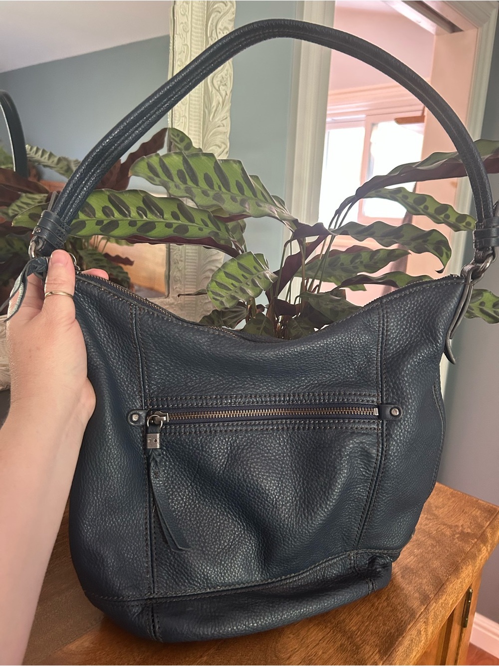 The Sak Pebbled Leather Hobo Bag in Navy